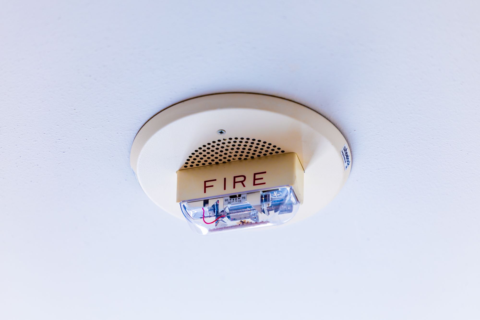 Sirena con estrobo de alarma contra incendio instalada en el techo